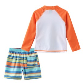 Aisyee Toddler Boys Rash Guard Set Baby Boys Swim Set with Swim Trunks Long Sleeve Bathing Suits Beach Sunset 3T