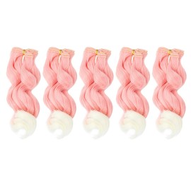PATIKIL 15cm Doll Hair Wefts, 5Pcs Soft Synthetic Wave Hair Doll Wigs Doll Hair Extensions Accessories for Doll Making DIY Craft, Pink White