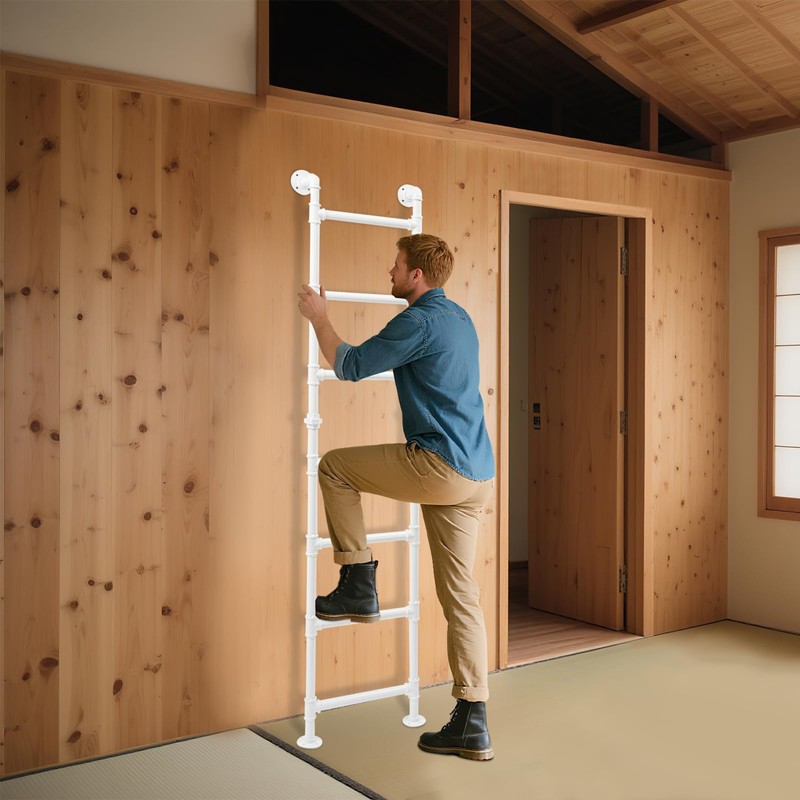 7-Step Wall Mounted Steel Ladder, Window Well Loft Ladder for