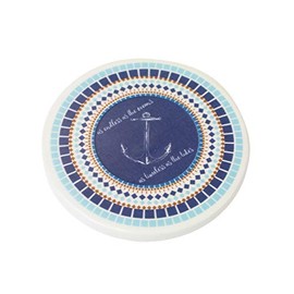 Beachcombers 3"" Ceramic Textured Anchor Coaster Blue, B21969