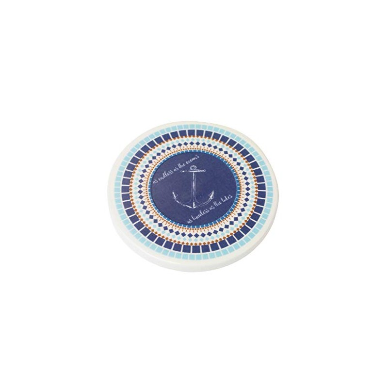Beachcombers 3"" Ceramic Textured Anchor Coaster Blue, B21969