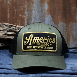 Rural Cloth America We Grow Beer Adjustable Snapback Hats (US, Alpha, One Size, Olive/Black)