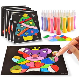 Labbe 24 Packs Sand Painting Cards Art Kids Coloring DIY Paper Craft Kit with 12 Bottles Colored Sand