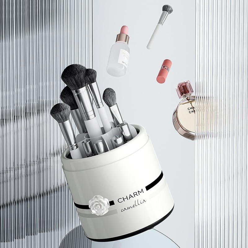 Hosoncovy Clear Makeup Brushes Holder Rotating Organiser with Lid Dustproof