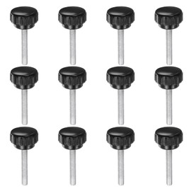 uxcell 12pcs Knurled Clamping Knobs M6 x 35mm Metric Zinc Plated Carbon Steel Male Thread Thumb Screw on Type 25mm Plastic Round Head Threaded Hand Bolt Stud Knobs Black