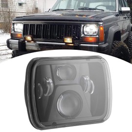 Akozon LED Faro, H4 7 Pulgadas Faros Delanteros 5x7 Pulgadas Faro Cuadrado de Alto Brillo 12-24V Haz de Circulación Diurna Alta y Baja para YJ