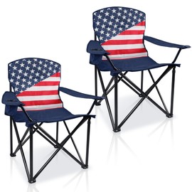 Folding Camping Chairs 2 Pack:Oversized Padded Lawn Chair for Adult,Collapsible for Outdoor,Camp,Fishing & Garden,350-lbs Capacity,American Flag