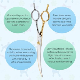 Recubay Dog Cat Scissors for Grooming, Pet Shears for Thick Coats and Matted Hair, Thinner Curved Straight Chunker Stainless Steel Shears