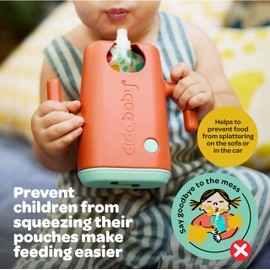 DIDOBABY Didopoucher - Two in One Holder for Baby Food Bag and Juice Stones Anti-Spill - Ergonomic Handles - Safe and Clean Baby Safe Lid - Turquoise