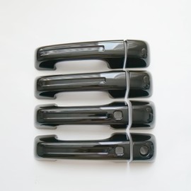 CYAuto Chrome Carbon Fiber Gloss Black Exterior Door Handle Cover Trims for Dodge RAM 1500 2019-2023 (with Keyless Holes, Gloss Black)
