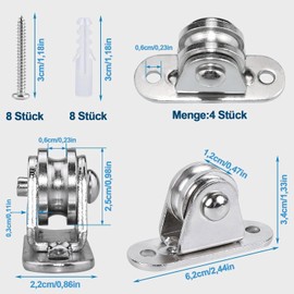 Pulley for ropes, pulleys, 2 pieces, standing block pulley, pulley with duplex bearings, cable pulley with ball bearings, with 4 screws and 4 white plastic sleeves, standing block pulley for use