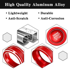 Ruautumn for Toyota RAV4 2019-2025 Accessories, Auto AC Climate Control Knob Covers,Push Start Button Covers for RAV4 Interior,Aluminum Alloy,4Pcs/Kit (Red)