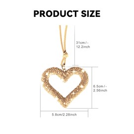 Honibaoto Bling Heart Car Hanging Accessories, Crystal Rhinestone Vehicle Rear View Mirror Charm Pendant Ornaments, Cute Diamond Auto Interior Hanger Decoration for Women (Golden)