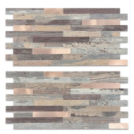 Yipscazo 40 Sheets Peel and Stick Stone Metal Backsplash Tiles, PVC Wall Tiles Stick on Backsplash for Kitchen, Bathroom (6'' X 12'', Rustic Wood)