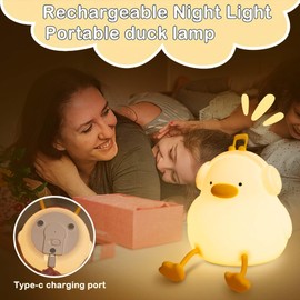 BemeedLigt Duck Night Light, Squishy Silicone Nightlight for Baby Nursery with 30 Minutes Timer, Cute Duck Lamp Rechargeable Bedside Lamp with Touch Control for Kids Boys Girls Bedrooms, Living Room