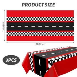 3PCS Racing Car Plastic Tablecloths,Race Car Birthday Party Decorations,Cars Birthday Decorations,Race Car Themed Rectangular Tablecloths,Racetrack Table Runner Table Covers Checkered Car Theme