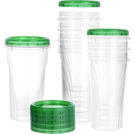 48 oz Clear Twist Top Storage Deli Containers with Leak Proof Lids Green - BPA Free Snack Containers Airtight Reusable Plastic Food Storage Canisters with Twist Seal Caps, Food Storage, Meal Prep, Freezer, Kitchen Organizer, Stackable, Reusable (20)