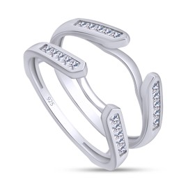 SAVEARTH DIAMONDS 0.46 Carat Princess Cut Lab Created Moissanite Diamond Cathedral Ring Guard Enhancer For Women In 14K White Gold Over Sterling Silver(D Color, VVS1 Clarity 0.46 Cttw)-7