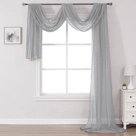 DONREN 288 Inch Length Window Scarf - Extra Long Grey Background Scarf Curtain - Soft Voile Textured Window Topper Curtain Valance for Room Decor (52 by 288 Inch,1 Pcs)