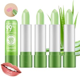 4PCS Aloe Vera Lipstick,Color Changing Lipstick,Moisturizing Magic PH Jelly Lipstick Set for Women,Tinted Lip Balm Long Lasting Waterproof Color Change Lip Gloss Makeup