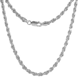 Sterling Silver 3mm Rope Chain Necklace for Men and Women Diamond Cut Nickel Free Italy 24 inch