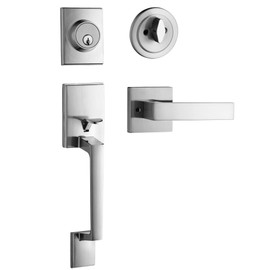 Berlin Modisch Single Cylinder HandleSet with Lever Door Handle (for Entrance and Front Door) Reversible for Right and Left Handed and a Single Cylinder deadbolt Handle Set Satin Nickel Finish