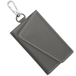 BARRANCA Men's Women's Smart Key Case, Genuine Leather, 6 Hooks, Carabiner, Card Slot, Includes Exclusive Box, gray