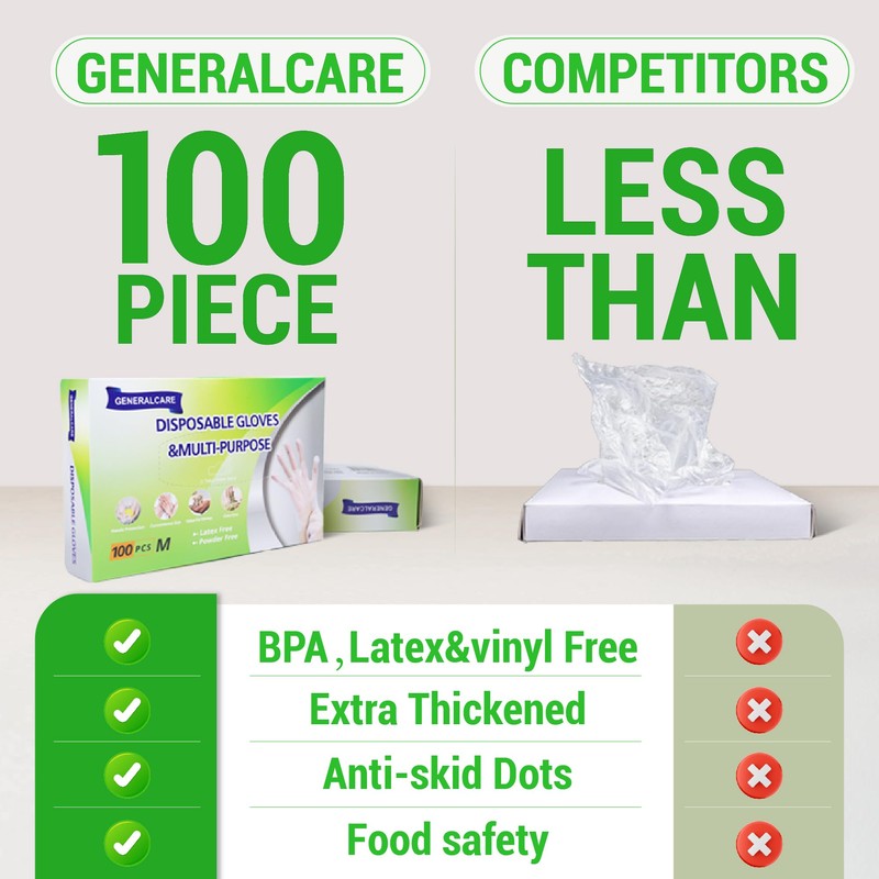 GENERALCARE Disposable Plastic Gloves Food Handling Service Gloves Disposable for