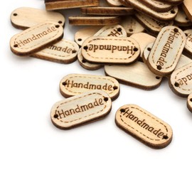 Faden & Nadel 100 x Handmade Wooden Buttons Oval Light Wood with 2 Holes for Sewing Size 24mm x 11mm