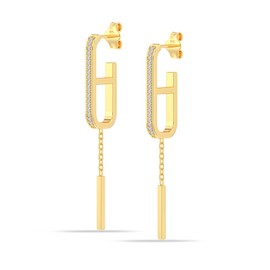 LeCalla 14K Gold-Plated 925 Sterling Silver Caviar Beaded Cubic-Zirconia Dangler Stud Earrings for Women Teen