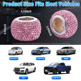 Kewucn 4 Pack Car Headrest Collars, Bling Auto Head Rest Collar Decor Rings, Crystal Diamond Vehicle Seat Collars Rings, Universal Car Interior Decoration Accessories for Most Cars (Pink)