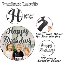 Happy Birthday Banner,Black Glitter Birthday Decoration,Hip Hop Theme Glitter Happy Birth anniversary Banner,for Men Women Girls and Boys Birth anniversary Party Decoration