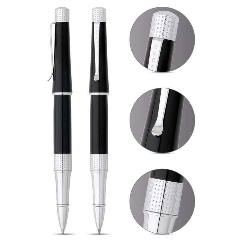 CROSS Beverly Black Lacquer Rollerball Pen with Polished Chrome Appointments