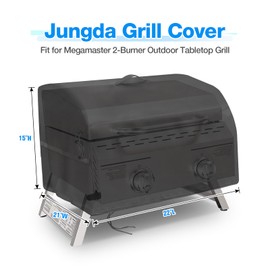 Jungda Portable Grill Cover for Megamaster 2-Burner Propane Outdoor Tabletop Grill, Waterproof Small Table Top BBQ Grill Cover, Heavy Duty 600D Outdoor Tabletop Grill Cover