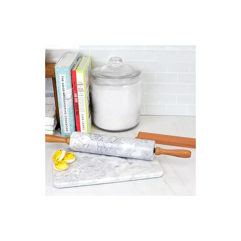 Home Basics White Marble Stone Rolling Pin with Easy Grip