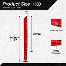 FOCSTOL Diamond Jig Saw Blade - 3pcs 4 Inch(100mm) Cutting Disc for Fiberglass Marble Plastic Wood with T-Shank Grit 46