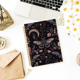Wheatwin Mystical Gothic Witchy Moth Moon Spiral Notebook, Vintage Boho Floral Butterfly Journal, Dark Academia Cottagecore Journal, Gothic Witchy Hardcover Notebooks 5.5x8.3