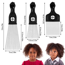 QINREN 3-Piece Afro Comb Set - Metal Wide Teeth Combs for Curly Hair, 3 Styles, Detangling