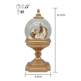 Victory Creative Christmas Nativity Illumination Holy Family Water Globe on Pedestal Glitter Spinner 10.5" 120MM Musical Snow Globe Battery Operated Timer & USB Xmas Light Up Snow Globe Home Decor