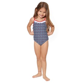 KIKO & MAX - Traje de baño de una Pieza para niñas, Azul Marino/Rojo, Talla 6X, Azul Marino/Rojo, 6X