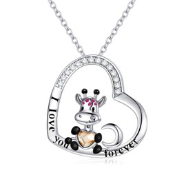 AOBOCO Cute Giraffe Necklace Sterling Silver Crescent Moon Heart Giraffe Pendant - I Love You Forever, Simulated Citrine Crystal from Austria, Birthday Anniversary Giraffe Jewelry Gifts for Women