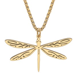 NEWEI Dainty Stainless Steel Dragonfly Necklace Pendant Fashion Jewelry Gifts for Women Dragonfly Lovers Charms (18K Gold Plated D)