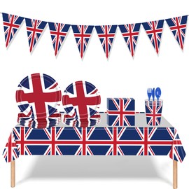 YJZQ Large Union Jack Table Cloth 220x130cm, British Flag Theme Plastic Table Cover Party Decoration Tableware for Queens Platinum Jubilee 2022 Celebration Party Supplies