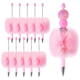 10 Pcs Fluffy Beadable Pens, Fuzzy Pom Pom Pens, Pink Plush Ball Beaded Pens Plastic Beaded Pen Black Ink Ballpoint Pens for DIY Pens Decorations Supplies Gift Office School