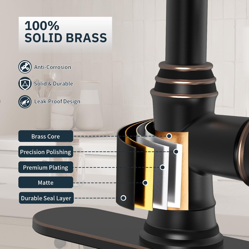 BWE Solid Brass Kitchen Faucet, Oil Rubbed Bronze Kitchen Sink