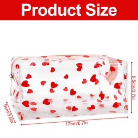 Rumyve Clear Makeup Bag,Cute PVC Flower Red Heart Makeup Bag,Portable Cute PVC Makeup Bag Zipper Pencil Case,Multi-Functional Storage Travel Accessories,Women Girls(Heart)
