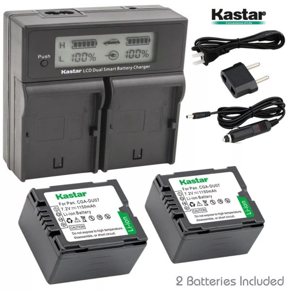 Kastar LCD Dual Charger & 2 Battery Panasonic CGR-DU07 VDR-M55