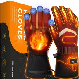 AMZYXH Heated Gloves for Men Women, Rechargeable Heated Gloves with Touchscreen, Winter Gloves for Skiing, Hiking, Camping, Hunting, Fishing, Cycling - Color: M