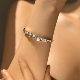 RAUCHBE Gold Chunky Rhinestone Bangles Bracelets for Women Diamond Cuff Bracelets Wedding Prom Bangles Jewelry