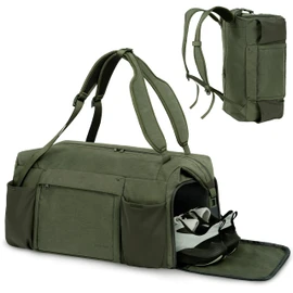 Kookoomia Gym Bag with Shoes Compartment and Wet Pocket Convertible Duffle Bag and Gym Backpack Waterproof Sports Bag with 2 Bottle Holders Multipurpose Weekender Overnight Backpack for Men-Dark Green